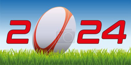 The year 2024 with a rugby ball placed on the lawn of a field to symbolize the launch of the new competitive season.