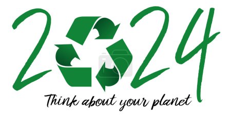 Téléchargez les illustrations : Carte de vœux 2024 pour la protection de la planète et de l'environnement, rappelant l'importance du tri des déchets pour le recyclage. - en licence libre de droit