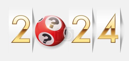 Illustration for The year 2024 on the concept of luck at gambling and the hope of getting rich, with a lotto ball to symbolize chance. - Royalty Free Image