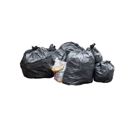 Photo for Pile of garbage black bag  isolated on white background - Royalty Free Image