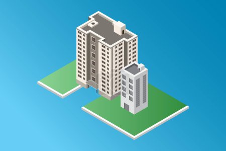 Photo for Isometric commercial building smart modern city residential vector illustration on blue gradient - Royalty Free Image
