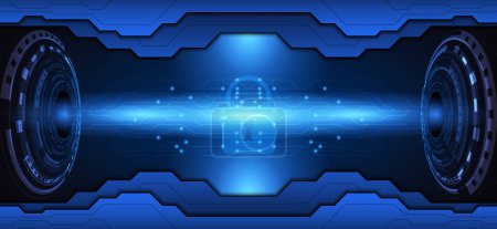 Photo for Abstract technology twins circle communication padlock Hi-tech futuristic cyber security key dark blue background vector illustration - Royalty Free Image