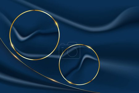 Photo for Abstract design luxury gold circle line on fabric crumpled dark blue background. vector illustration - Royalty Free Image