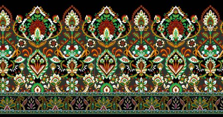 Photo for Digital Ornament: Floral Paisley Allover , Mughal Art Motifs, Traditional Borders in Watercolor Textile. Ethnic, and Geometric Patterns for Trendy Designs. Vintage Embroidery, Botanical, and Tropical Elements, Seamless background for fabric printing. - Royalty Free Image