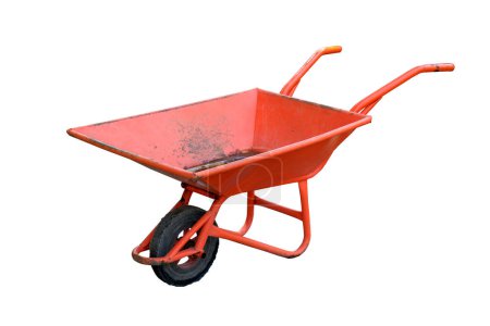 Orange wheelbarrow on a white background Isolated on white background.with clipping path.