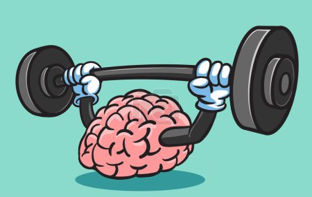 Brain lifting weights cartoon vector illustration graphic design