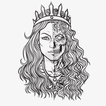 Hel goddess of Norse , lady of the world of the dead. Isolated on a white background.