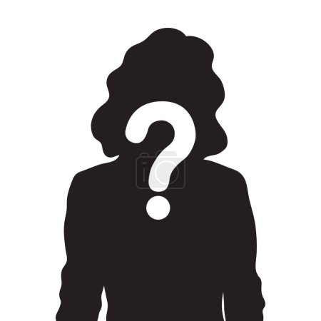 Female silhouette icon with question mark sign,Unknown person concept,Vector illustration