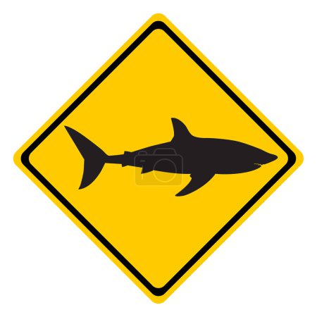 Ilustración de Signo de advertencia de silueta de tiburón aislado sobre fondo blanco, ilustración vectorial de un signo de advertencia - Imagen libre de derechos