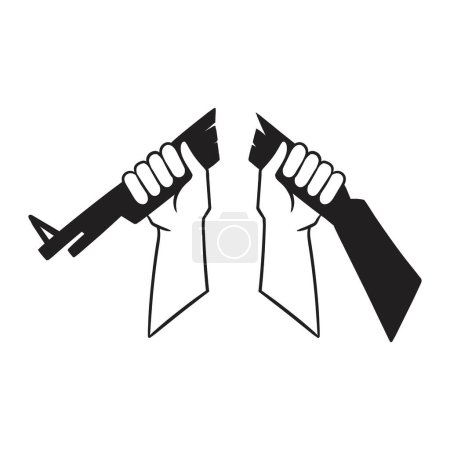 Illustration for Broken Rifle Peace Symbol Black And White Illustration - Royalty Free Image