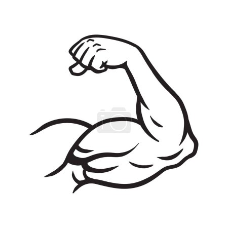 Illustration for Bodybuilder muscle flex arm vector illustration. Strong macho biceps gym flexing hand vector - Royalty Free Image