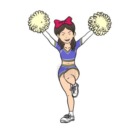 Illustration for Cartoon cheerleader ,High school cheerleading costume. Energy dance fan pop art. Vector illustration. - Royalty Free Image