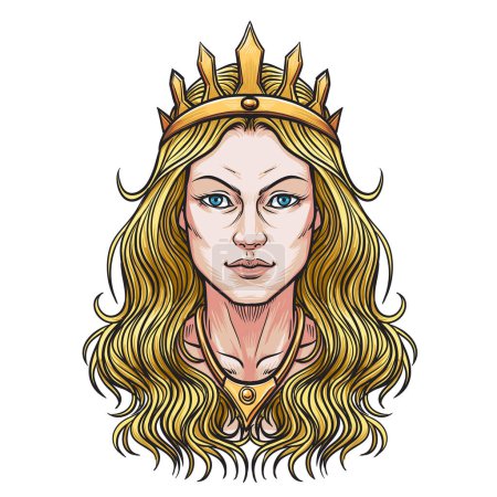 Téléchargez les illustrations : Illustration vectorielle du visage d'une reine. Isolé sur fond blanc. - en licence libre de droit