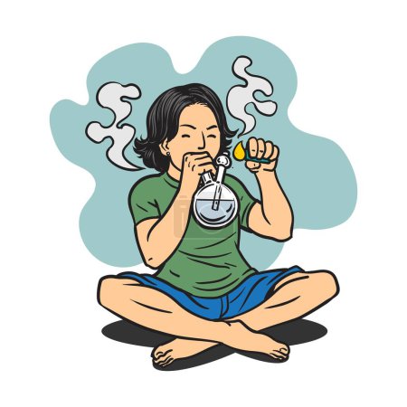 Illustration for Young Man Smoking Marijuana with bong. Vector cartoon character illustration. - Royalty Free Image