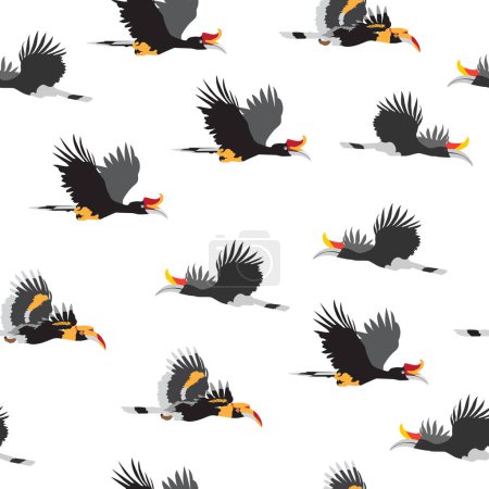 Seamless pattern of hornbill ,Vector illustration