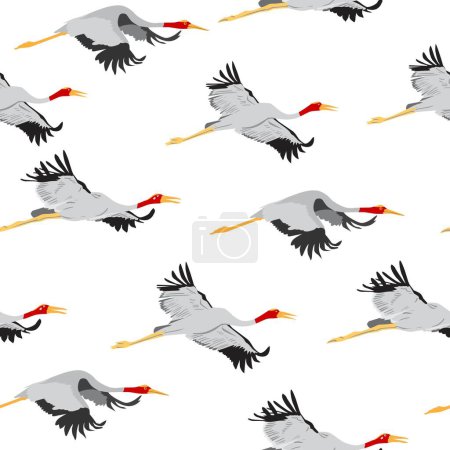 Seamless pattern of Sarus crane taking flight ,Vector illustration
