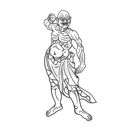 Japanese Nio guardians,  wrathful and muscular guardians of the Buddha ,vector illustration.