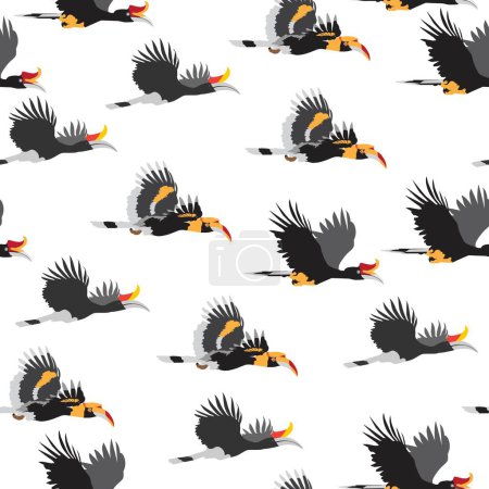 Seamless pattern of hornbill ,Vector illustration