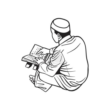 Muslim man reading Koran. Sketching vector religion illustration.
