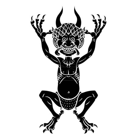 Téléchargez les illustrations : Codex gigas satan, Silhouette noir et blanc, Illustration vectorielle en technique de gravure du démon, Satanique, Symbole occulte, Isolé sur fond blanc. - en licence libre de droit
