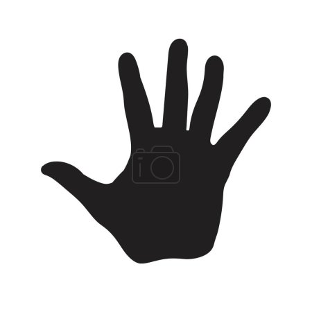 Menschenhand-Silhouette. Die Handfläche mit fünf Fingern öffnen. Stoppschild. Warnsymbol, Gefahrensymbol, Vektorillustration.