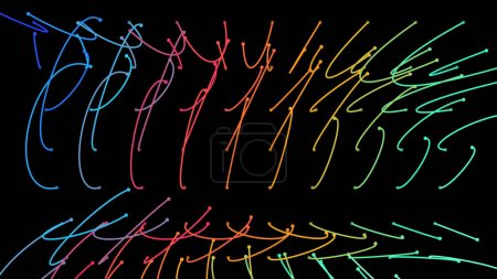 Illustration for Crossing light beams. Energy flow Laser lines. Neon plexus knots. Curved guide path in space of infinity. Transition matrix energy level. Point deep datasets big deep data. Chaos and order background - Royalty Free Image
