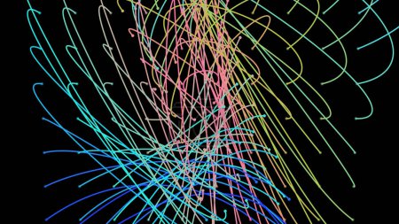 Illustration for Crossing light beams. Energy flow Laser lines. Neon plexus knots. Curved guide path in space of infinity. Transition matrix energy level. Point deep datasets big deep data. Chaos and order background - Royalty Free Image