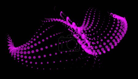 Illustration for Math flow template for presentation. Light-emitting lines highlighting regularity space of particles. Ordered sinusoidal science. Processing a large data stream. Disappearing magical mysterious spots. - Royalty Free Image