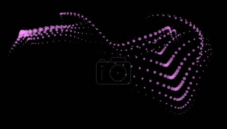 Illustration for Math flow template for presentation. Light-emitting lines highlighting regularity space of particles. Ordered sinusoidal science. Processing a large data stream. Disappearing magical mysterious spots. - Royalty Free Image
