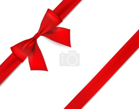 Red realistic bow for a gift. Gift decor satin ribbon bow. Vector illustration