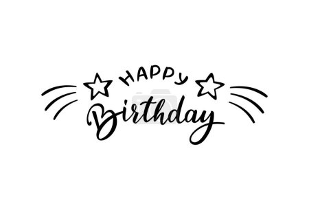 Illustration for Happy birthday lettering quote beautifully lettering with brush hand. Label or print for postcard. Vector illustration - Royalty Free Image
