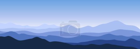Mountains background. Horizontal wide panorama of blue mountains in the distance. Vector illustration