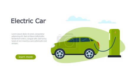 Ilustración de Electric car is not charging a battery at an electric station. Green energy for the car. Web page concept design. Vector illustration - Imagen libre de derechos