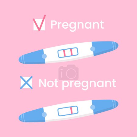 Illustration for Vector positive and negative pregnancy tests. Home early detection pregnancy hormone. Female fertility, planning family concept. - Royalty Free Image