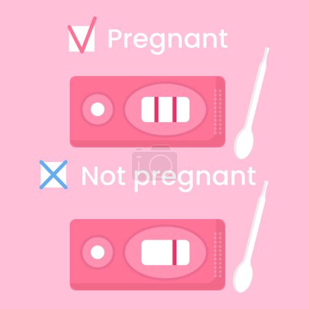 Tests de grossesse vectoriels positifs et négatifs. Accueil détection précoce hormone de grossesse. Féminin fertilité, planification concept familial.