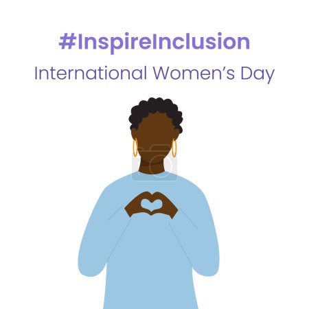 Téléchargez les illustrations : Inspirez le slogan de l'inclusion Journée internationale de la femme 8 mars 2024. Iwd campagne mondiale. Caractères vectoriels de femmes noires sur fond violet. - en licence libre de droit
