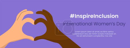 Téléchargez les illustrations : Inspirez le slogan de l'inclusion Journée internationale de la femme 8 mars 2024. Iwd campagne mondiale. Vecteur femmes mains sur le cœur geste sur fond violet. - en licence libre de droit