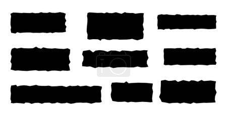 Illustration for Vector black jagged paper rectangle shapes set isolated on white. Rough torn edge frames collection sticker piece, shred strip, grunge border, text box shapes - Royalty Free Image