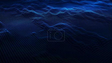 Foto de Wave of particles. Wave 3d. Abstract digital landscape. Technology background. illustration. - Imagen libre de derechos