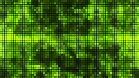 Abstract background of multi-colored squares. Background of green squares of computer mosaic. Bright pixel background. Simple abstract graphic gradient background. 3D rendering.