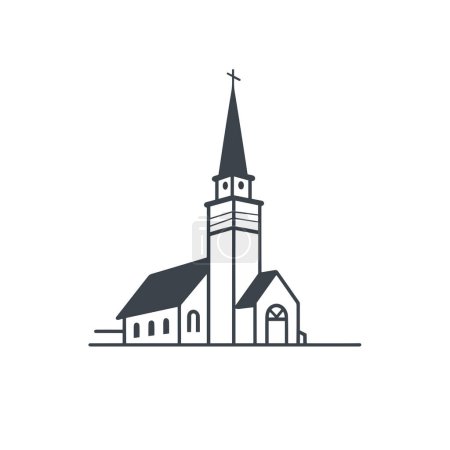 Church building icon. Church in continuous line art drawing style. Abstract church building. Minimalist black linear sketch isolated on white background. Church tower. Vector illustration