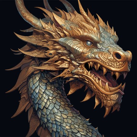 Illustration for Head of Fantasy Dragon. Ferocious monster. Vicious dragon with a gaping maw. Beast. Creature. Fierce. Angry. illustration - Royalty Free Image