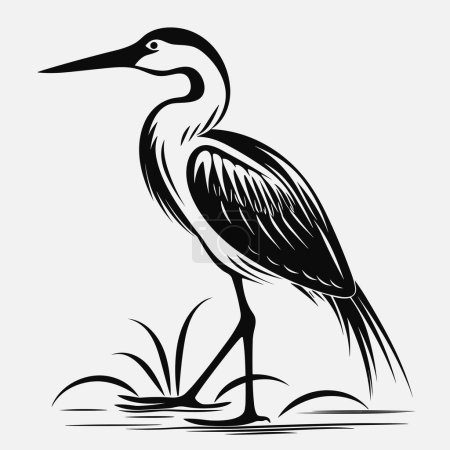 Skizzenzeichnung eines Reihers isoliert auf weißem Hintergrund. Zeichnung eines Graureihers. Ein Vogel. Malbuchseite für Erwachsene oder Kinder. Ideal für Postkarten, Drucke, Aufkleber, Grußkarten