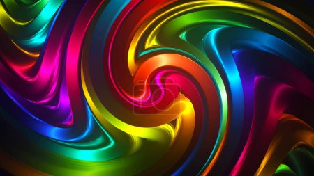 Abstract glowing multicolored swirl background. Concentric optical illusion. Abstract digital wave made of multi-colored ribbons. Whirlpool. Vortex. 3D rainbow vector illustration
