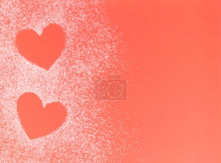Téléchargez les photos : Two hearts outlined in glitter on pink background - en image libre de droit