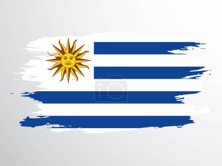 Ilustración de Bandera nacional de Uruguay pintada con un pincel. Bandera vectorial de Uruguay. - Imagen libre de derechos