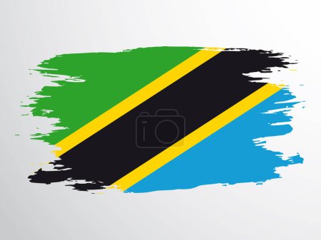 Drapeau de Tanzanie dessiné à la main au pinceau. Drapeau vecteur de Tanzanie.
