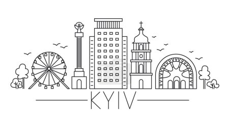 Illustration for Line art Kyiv. Sights of Kyiv in the style of line art. Kyiv city in Ukraine. Outline of historical places in Kyiv. - Royalty Free Image