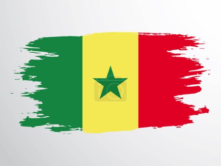 Téléchargez les illustrations : Drapeau du Sénégal peint au pinceau. Drapeau vecteur Sénégal. - en licence libre de droit