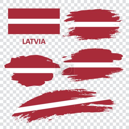 Illustration for Set of vector flags of Latvia. The flag of Latvia is drawn with a brush. Flag in grunge style. - Royalty Free Image